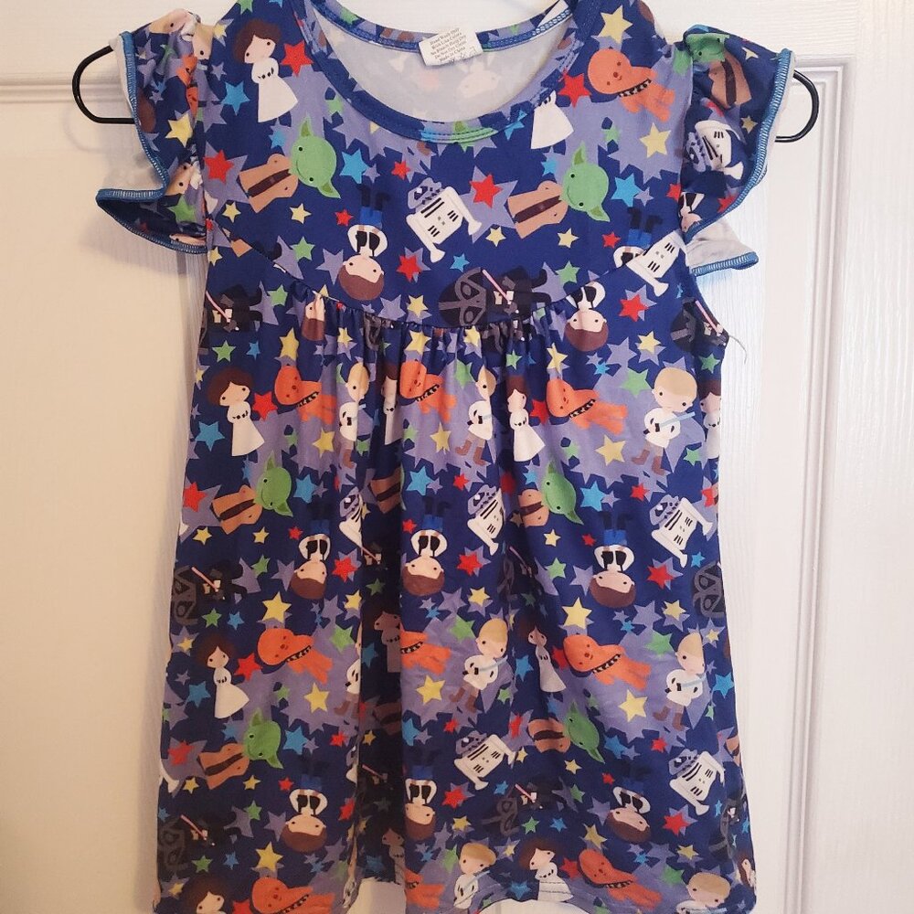 Star Wars Dress Tunic Pearl Milk Silk 7/8 Yoda R2D2 C3PO Luke May 4th Boutique